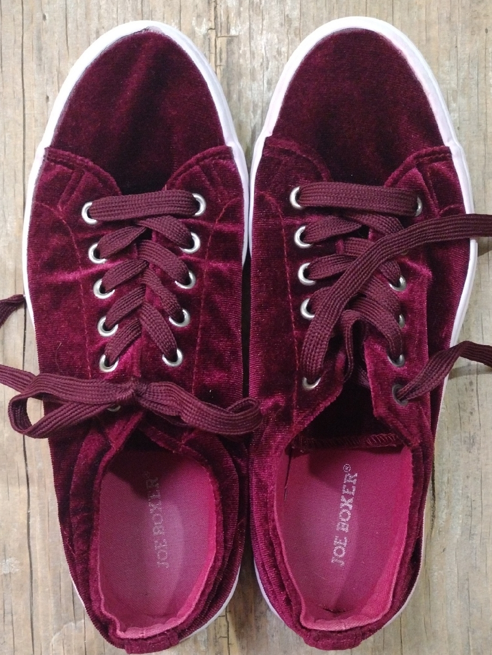 Joe Boxer Women's Burgundy Velvet Lace-Up Sneakers